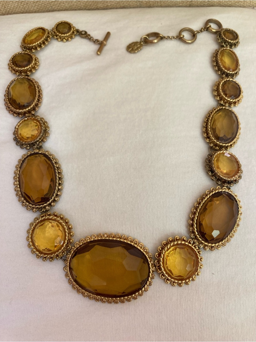 Monet Signed Vintage Amber Colored Stones Runway Necklace